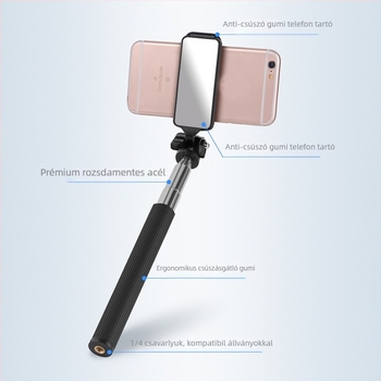 Selfie stick C8 Bluetooth-szal, LED világítással és távirányítóval – rozsdamentes acélból készült okostelefon monopod