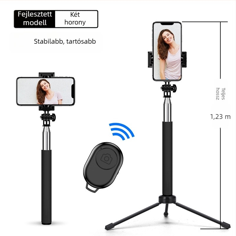 Selfie stick C8 Bluetooth-szal, LED világítással és távirányítóval – rozsdamentes acélból készült okostelefon monopod