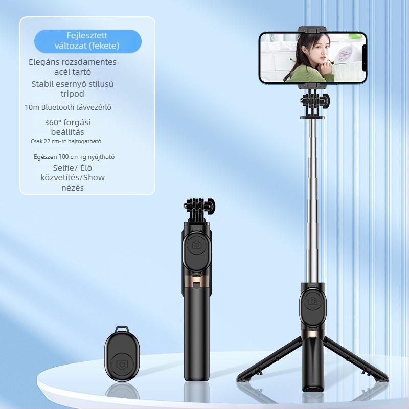 Selfie stick C8 Bluetooth-szal, LED világítással és távirányítóval – rozsdamentes acélból készült okostelefon monopod