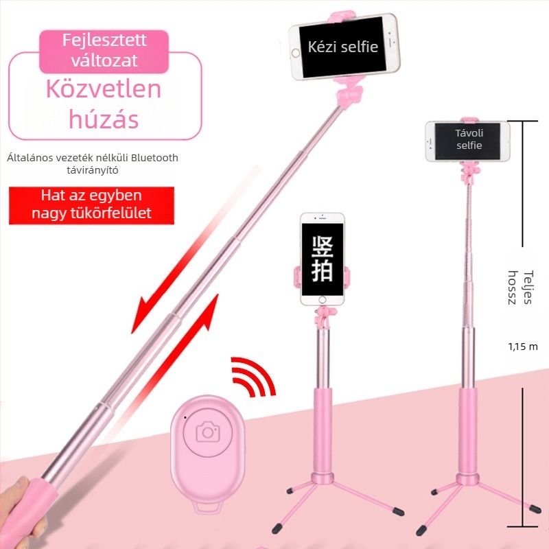 Selfie stick C8 Bluetooth-szal, LED világítással és távirányítóval – rozsdamentes acélból készült okostelefon monopod