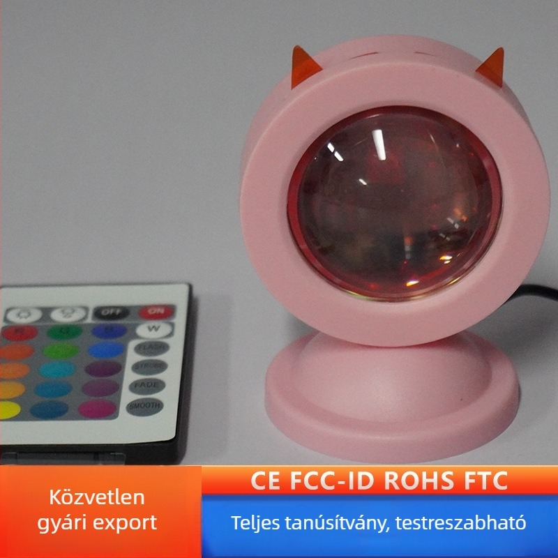 RGB Mini Naplemente Lámpa Fényképezéshez és Élő Közvetítéshez — USB-tápellátás, Távirányítás, 5V, 3W, Asztali