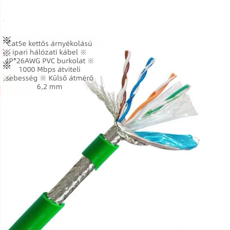 Ipari CAT5/6 Ethernet-kábel, nagy hajlékonyság, 8 vezeték, kettős árnyékolás, drag-chain-kompatibilis, servo alkalmazásokhoz