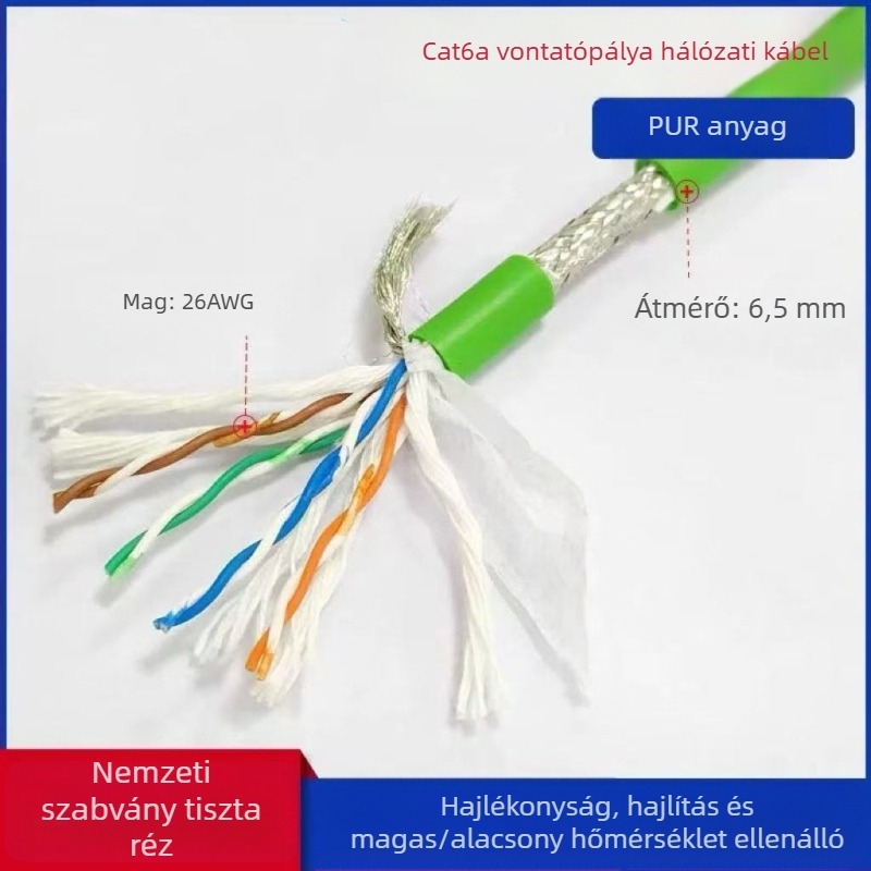 Ipari CAT5/6 Ethernet-kábel, nagy hajlékonyság, 8 vezeték, kettős árnyékolás, drag-chain-kompatibilis, servo alkalmazásokhoz