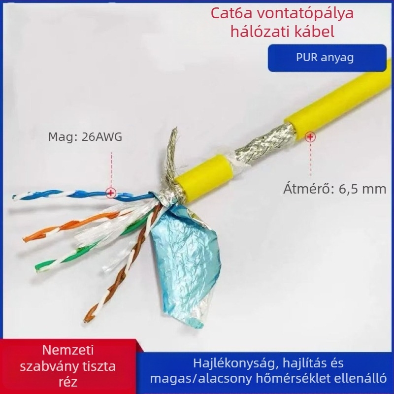 Ipari CAT5/6 Ethernet-kábel, nagy hajlékonyság, 8 vezeték, kettős árnyékolás, drag-chain-kompatibilis, servo alkalmazásokhoz