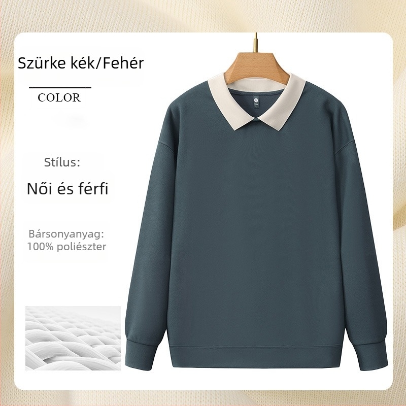 Manikűr szalon munkaruha pulóver reklámlogóval, hosszú ujjú, kapucni nélküli, oldalsó zsebek, koreai pamut/poliészter