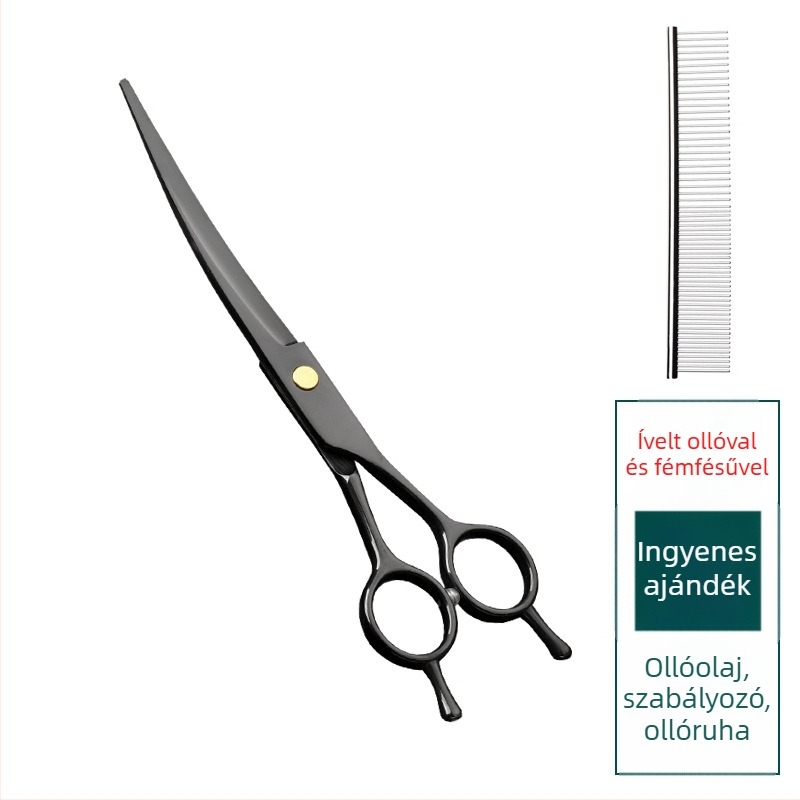 Állatgondozó olló – görbült kutya szőr olló, professzionális minőség, 4Cr rozsdamentes acél, Sillyfu