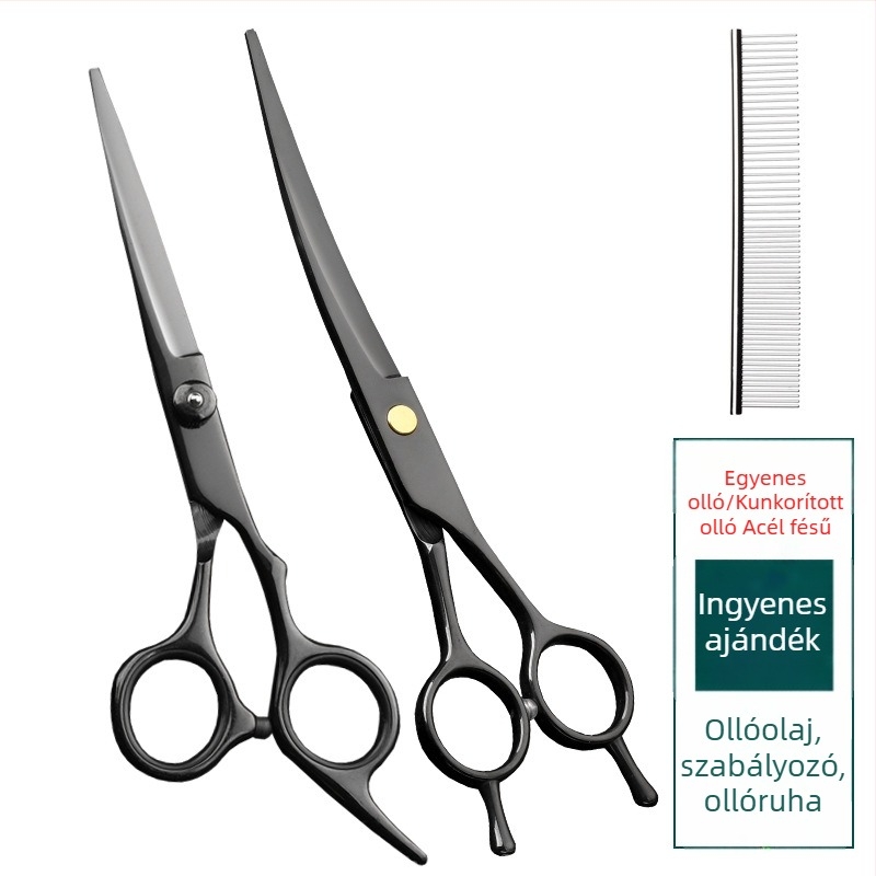 Állatgondozó olló – görbült kutya szőr olló, professzionális minőség, 4Cr rozsdamentes acél, Sillyfu