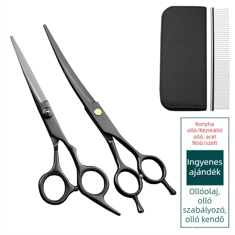 Állatgondozó olló – görbült kutya szőr olló, professzionális minőség, 4Cr rozsdamentes acél, Sillyfu