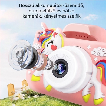 Gyerekeknek szóló mini kamera tok – unikornis űrhajós motívum, szilikon védőburkolat, ütésálló, LCD 1 hüvelyk, kevesebb mint 1 MP