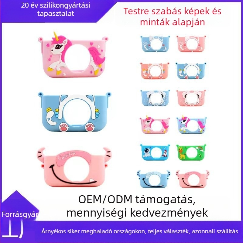 Gyerekeknek szóló mini kamera tok – unikornis űrhajós motívum, szilikon védőburkolat, ütésálló, LCD 1 hüvelyk, kevesebb mint 1 MP