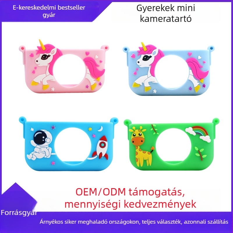 Gyerekeknek szóló mini kamera tok – unikornis űrhajós motívum, szilikon védőburkolat, ütésálló, LCD 1 hüvelyk, kevesebb mint 1 MP