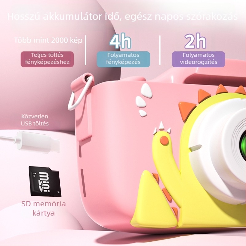 Gyerekeknek szóló mini kamera tok – unikornis űrhajós motívum, szilikon védőburkolat, ütésálló, LCD 1 hüvelyk, kevesebb mint 1 MP