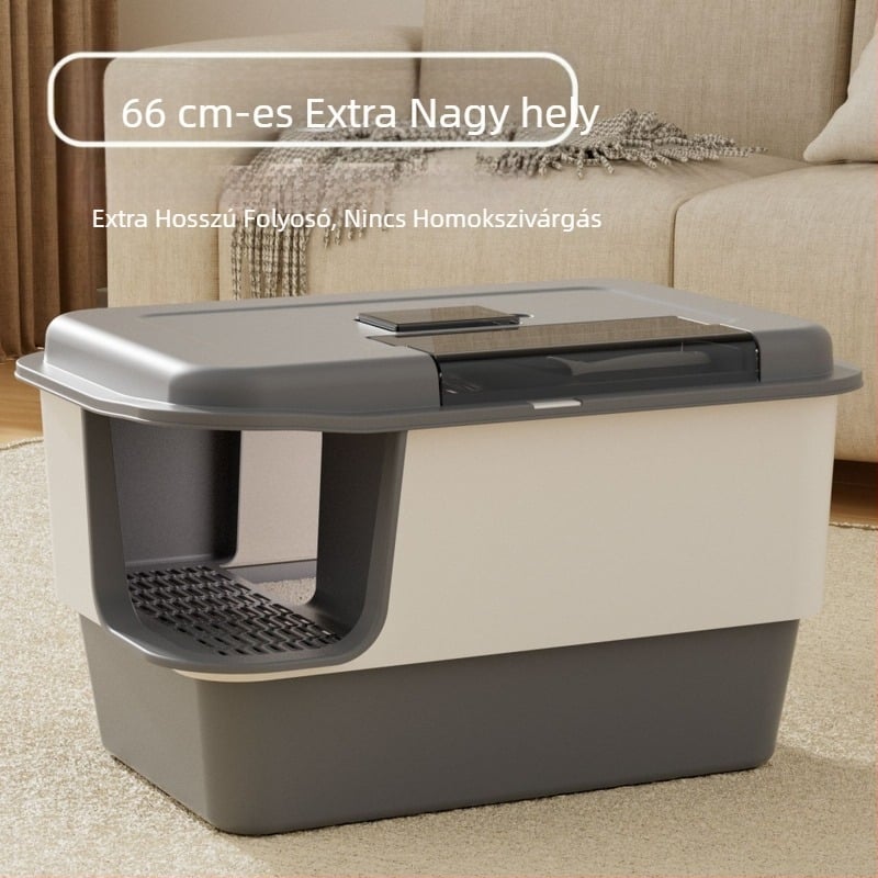 Extra nagy, teljesen zárt macska toalett szagkontrollal, fröccsenés elleni védelemmel, folyosó-stílusú, Maine Coon macskáknak