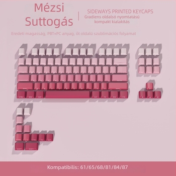Gradiens színű, átlátszó billentyűsapkák 87- és 68-billentyűs mechanikus billentyűzethez, oldalról gravírozott, ötoldalú szublimáció, vezetékes csatlakozás