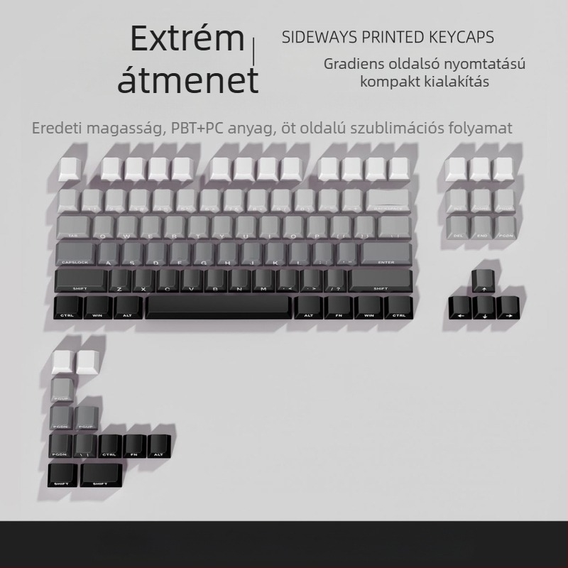 Gradiens színű, átlátszó billentyűsapkák 87- és 68-billentyűs mechanikus billentyűzethez, oldalról gravírozott, ötoldalú szublimáció, vezetékes csatlakozás