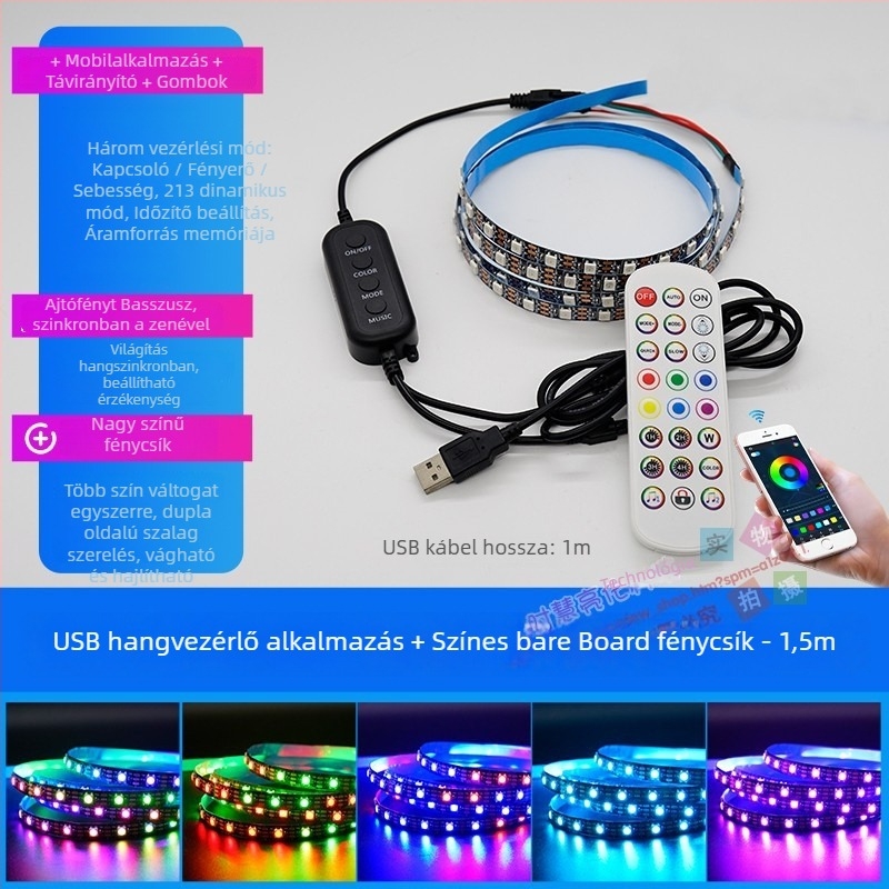 Öntapadós LED-szalag PC íróasztalhoz - USB táplálás, 5V bemenet, 12W, alkalmazásvezérlés, IP65