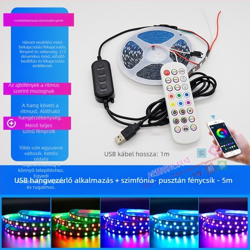 Öntapadós LED-szalag PC íróasztalhoz - USB táplálás, 5V bemenet, 12W, alkalmazásvezérlés, IP65