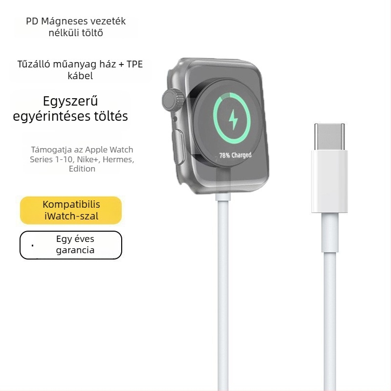 Apple Watch vezeték nélküli töltő mágneses alap, 5W PD gyors töltés, kompatibilis S1–S10