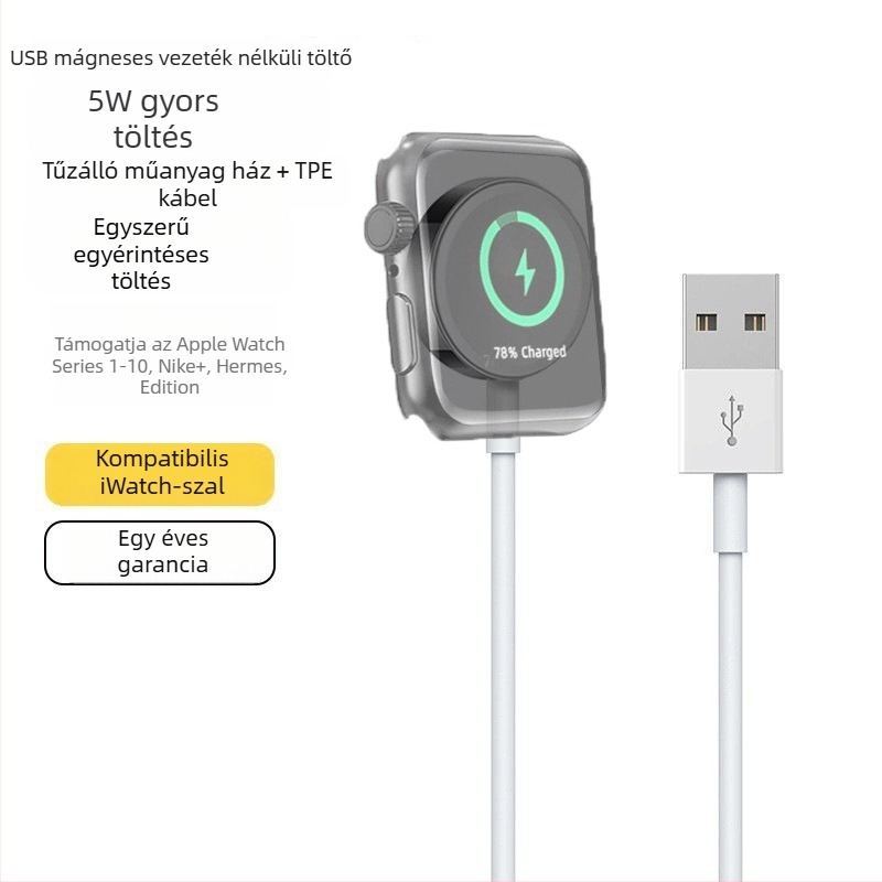 Apple Watch vezeték nélküli töltő mágneses alap, 5W PD gyors töltés, kompatibilis S1–S10