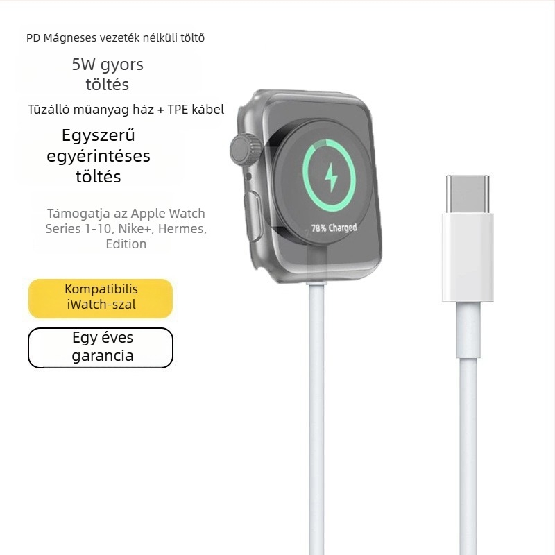 Apple Watch vezeték nélküli töltő mágneses alap, 5W PD gyors töltés, kompatibilis S1–S10
