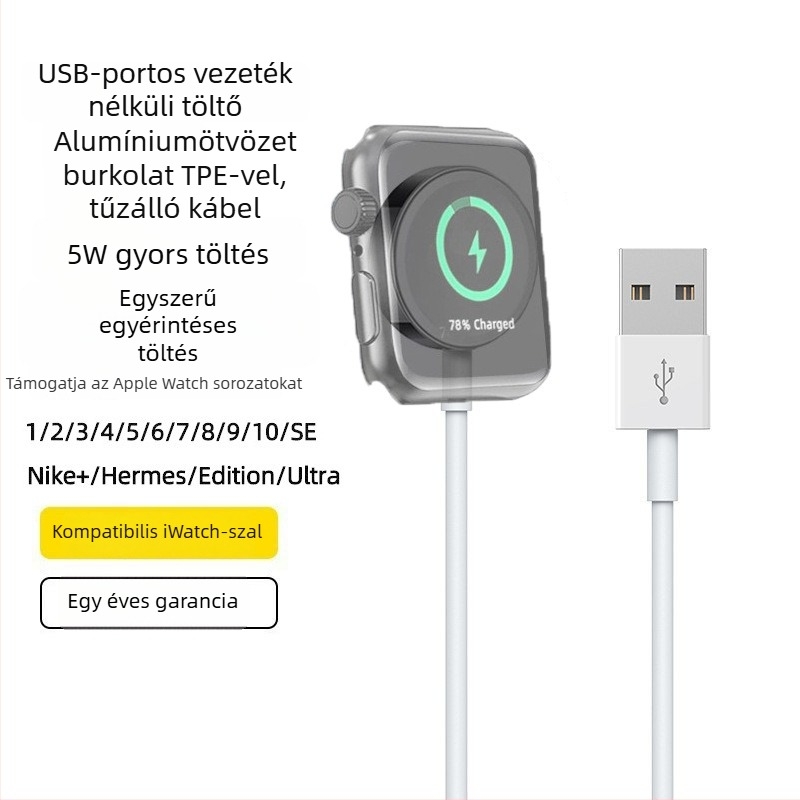 Apple Watch vezeték nélküli töltő mágneses alap, 5W PD gyors töltés, kompatibilis S1–S10