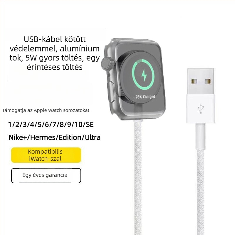 Apple Watch vezeték nélküli töltő mágneses alap, 5W PD gyors töltés, kompatibilis S1–S10