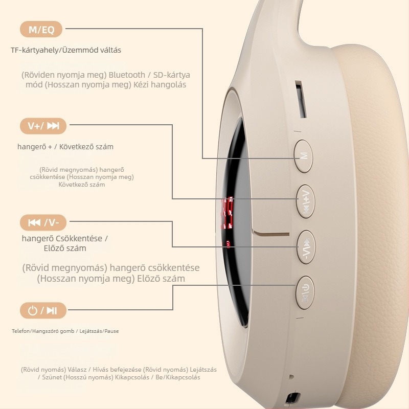 Vezeték nélküli fejhallgató Bluetooth-kapcsolattal, 3,5 mm-es csatlakozó, beépített mikrofon, OEM feldolgozás, nyomtatott logó