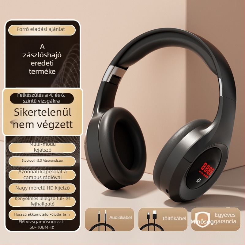 Vezeték nélküli fejhallgató Bluetooth-kapcsolattal, 3,5 mm-es csatlakozó, beépített mikrofon, OEM feldolgozás, nyomtatott logó