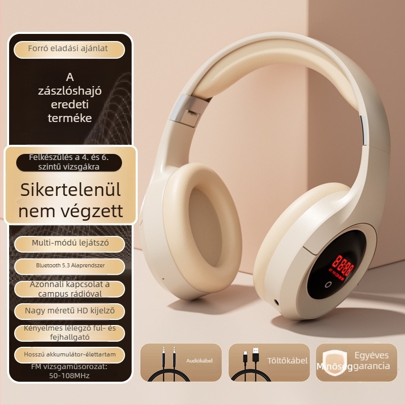 Vezeték nélküli fejhallgató Bluetooth-kapcsolattal, 3,5 mm-es csatlakozó, beépített mikrofon, OEM feldolgozás, nyomtatott logó