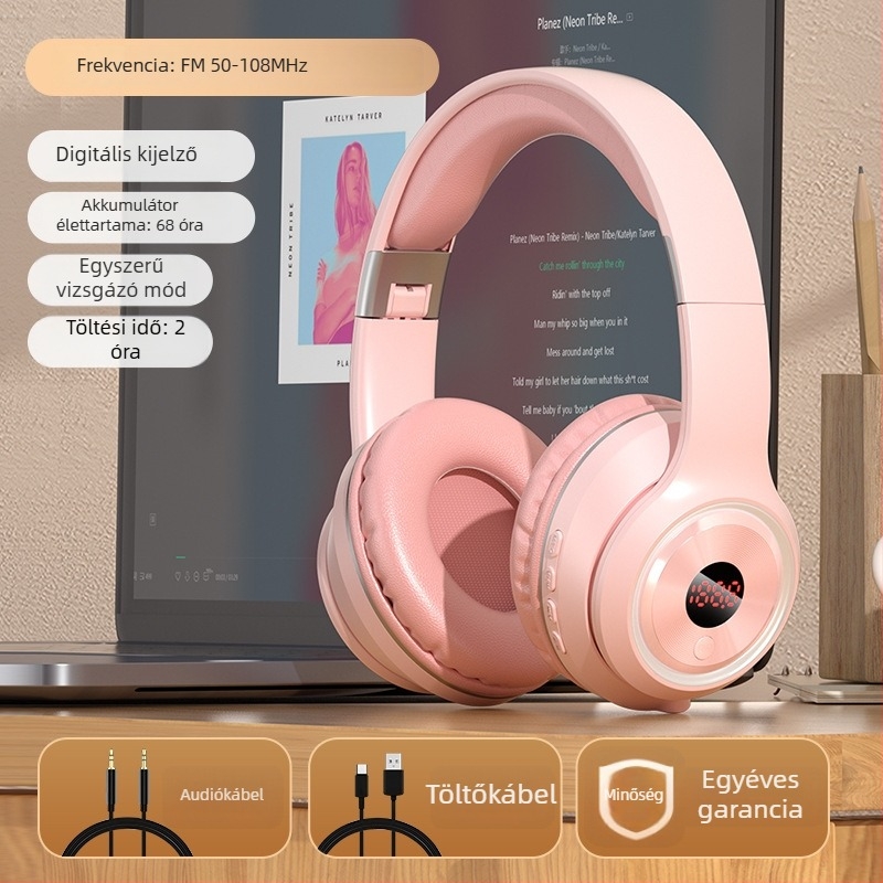 Vezeték nélküli fejhallgató Bluetooth-kapcsolattal, 3,5 mm-es csatlakozó, beépített mikrofon, OEM feldolgozás, nyomtatott logó