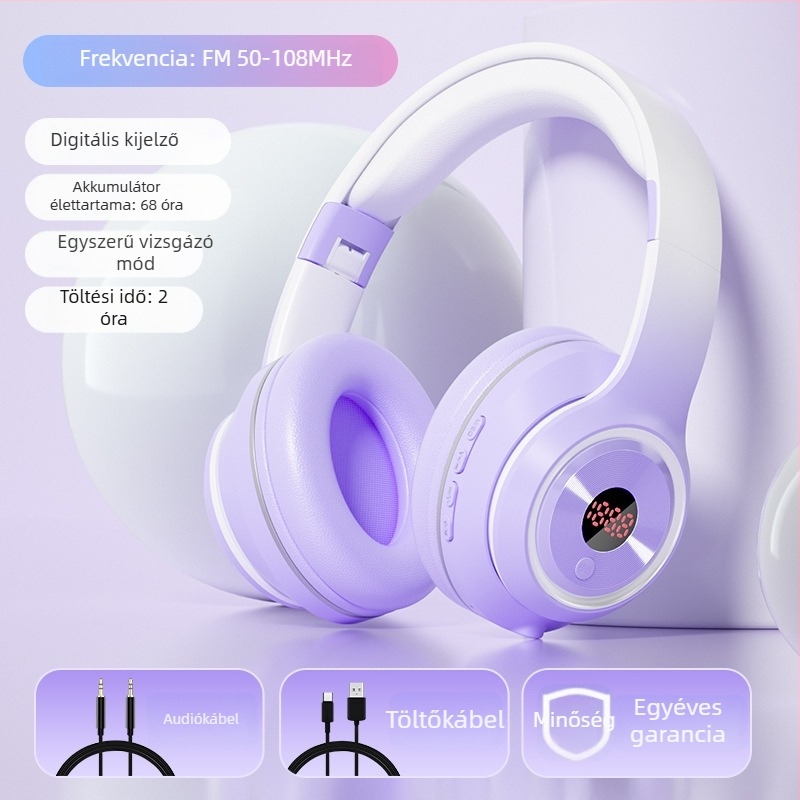 Vezeték nélküli fejhallgató Bluetooth-kapcsolattal, 3,5 mm-es csatlakozó, beépített mikrofon, OEM feldolgozás, nyomtatott logó