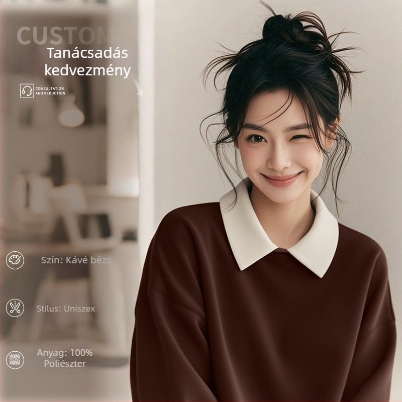 Csúcsminőségű kozmetikusok munkaruhája — egyedi logóval ellátott pulóver körömszalonoknak és szépségszalonoknak, őszi-téli, galléros hosszú ujjú. Fő anyag: spandex; anyag tartalom 30% alatt; szőrme gallér; antiszennyező és dezinfekciós funkció.