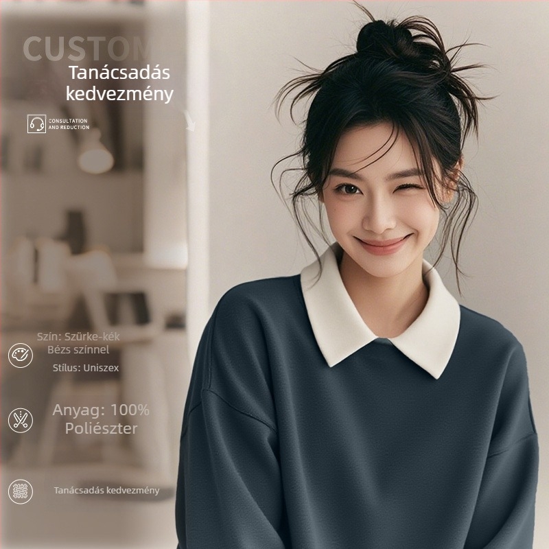 Csúcsminőségű kozmetikusok munkaruhája — egyedi logóval ellátott pulóver körömszalonoknak és szépségszalonoknak, őszi-téli, galléros hosszú ujjú. Fő anyag: spandex; anyag tartalom 30% alatt; szőrme gallér; antiszennyező és dezinfekciós funkció.