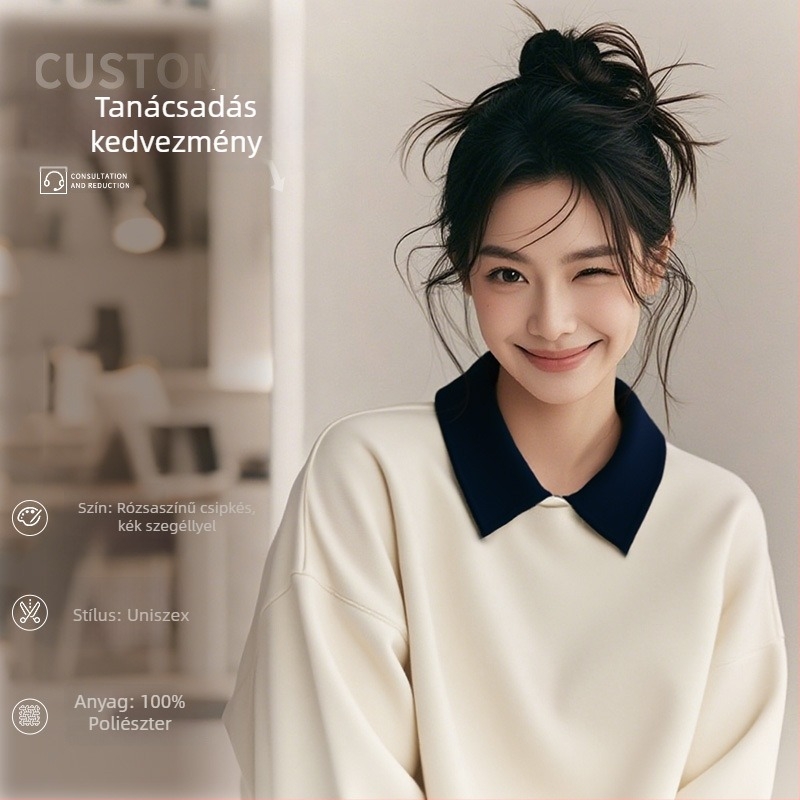 Csúcsminőségű kozmetikusok munkaruhája — egyedi logóval ellátott pulóver körömszalonoknak és szépségszalonoknak, őszi-téli, galléros hosszú ujjú. Fő anyag: spandex; anyag tartalom 30% alatt; szőrme gallér; antiszennyező és dezinfekciós funkció.