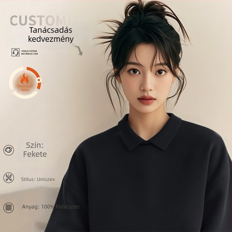 Csúcsminőségű kozmetikusok munkaruhája — egyedi logóval ellátott pulóver körömszalonoknak és szépségszalonoknak, őszi-téli, galléros hosszú ujjú. Fő anyag: spandex; anyag tartalom 30% alatt; szőrme gallér; antiszennyező és dezinfekciós funkció.