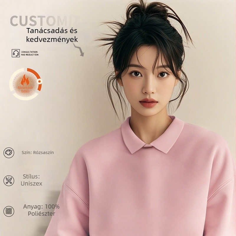 Csúcsminőségű kozmetikusok munkaruhája — egyedi logóval ellátott pulóver körömszalonoknak és szépségszalonoknak, őszi-téli, galléros hosszú ujjú. Fő anyag: spandex; anyag tartalom 30% alatt; szőrme gallér; antiszennyező és dezinfekciós funkció.