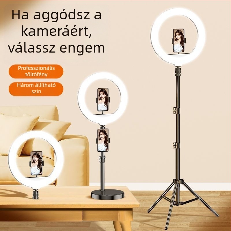 Élő közvetítéshez készült telefon-tartó gyűrűs világítással, vezeték nélküli töltés, puha szilikon anyag, cyberpunk stílus, multifunkcionális állvány
