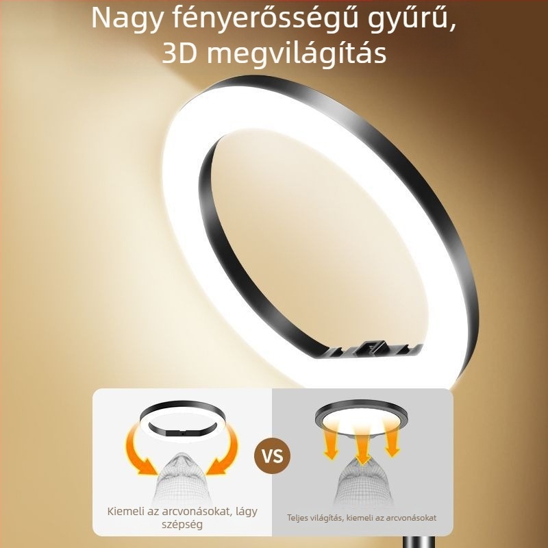 Élő közvetítéshez készült telefon-tartó gyűrűs világítással, vezeték nélküli töltés, puha szilikon anyag, cyberpunk stílus, multifunkcionális állvány