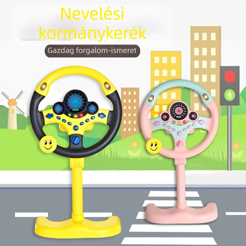 Függőleges kormánykerék játék autókhoz – interaktív oktató elektromos játék gyerekeknek 4-6 éveseknek, műanyag, zenei funkcióval