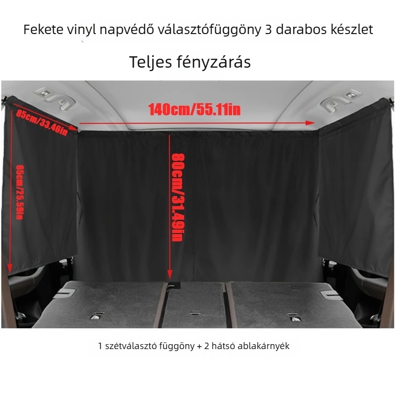 Autó belső árnyékoló függöny hátsó üléshez - hátsó rekesz elválasztó, kettős szövetes árnyékoló anyag Chun yafang, kapcsos rögzítés, univerzális illeszkedés, 172 g