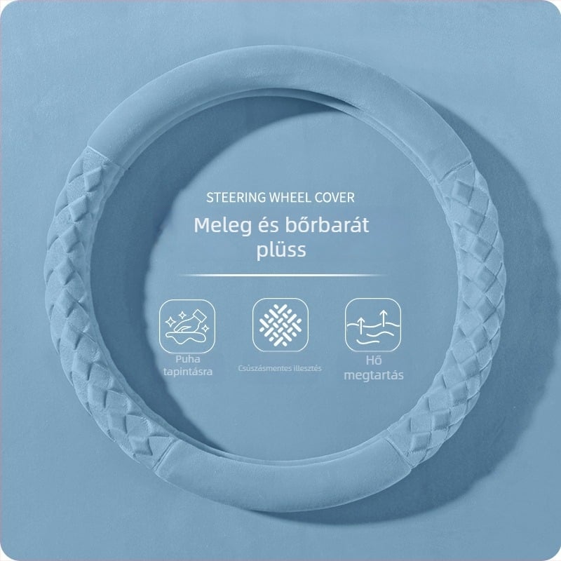 Kormánykerék huzat - téli plüss, csíkos minta, modern minimalist stílus, műanyag plüss anyag, univerzális illeszkedés