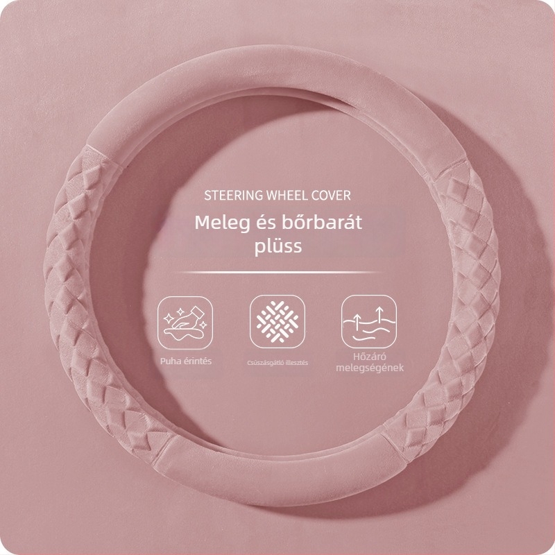 Kormánykerék huzat - téli plüss, csíkos minta, modern minimalist stílus, műanyag plüss anyag, univerzális illeszkedés