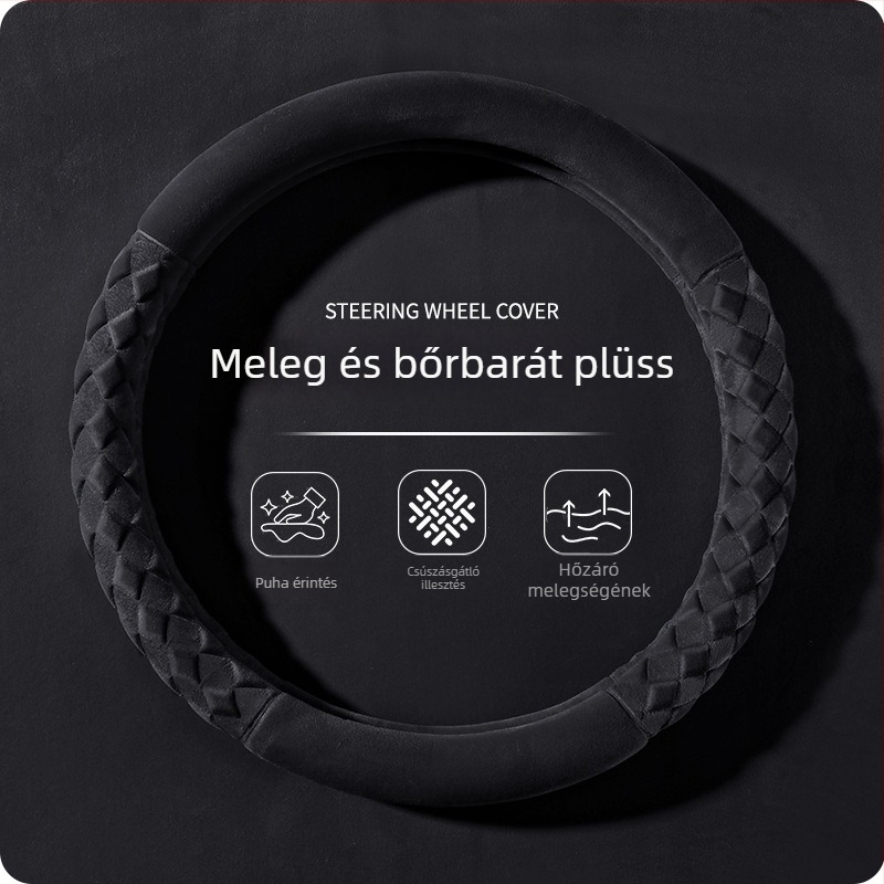 Kormánykerék huzat - téli plüss, csíkos minta, modern minimalist stílus, műanyag plüss anyag, univerzális illeszkedés