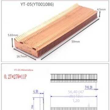 Réz hűtő grafikus kártyához, bordázott hűtőbordákkal, modell 01; anyag réz; notebookhoz; cső nélküli