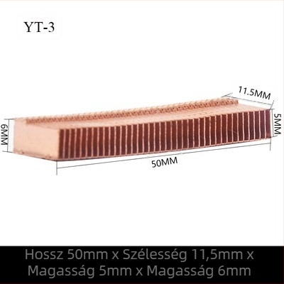 Réz hűtő grafikus kártyához, bordázott hűtőbordákkal, modell 01; anyag réz; notebookhoz; cső nélküli