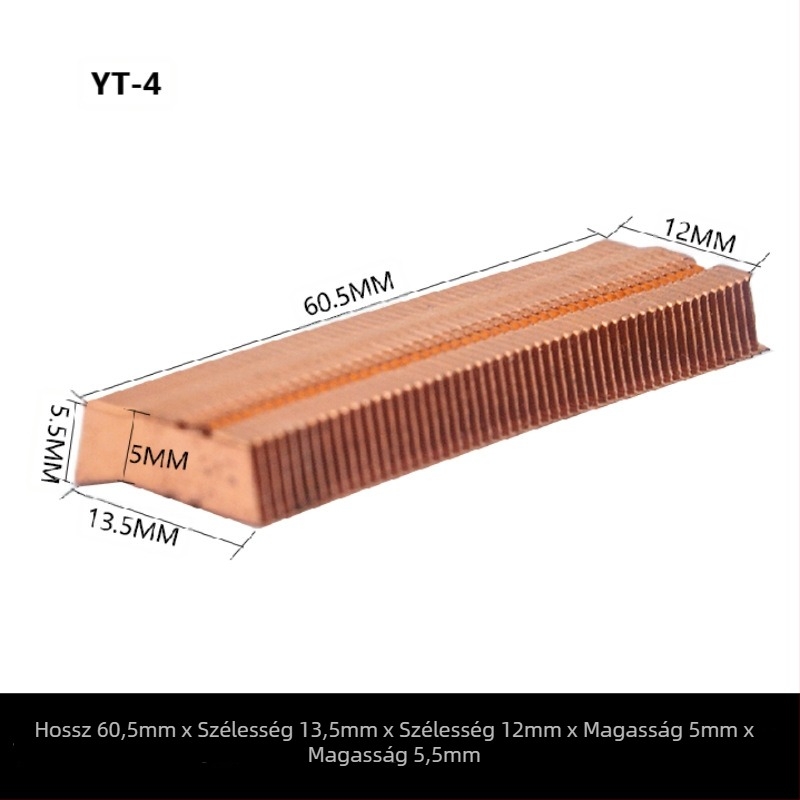 Réz hűtő grafikus kártyához, bordázott hűtőbordákkal, modell 01; anyag réz; notebookhoz; cső nélküli