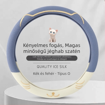 Jég-selyem anyagú kormánykerék borító, lélegző, izzadságfelszívó, csúszásmentes, univerzális illeszkedés, minden évszakban