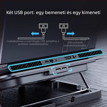 Notebook hűtőállvány A9, 6 ventilátorral, fém hálóval, 0,7 m kábellel, kompatibil notebookokkal