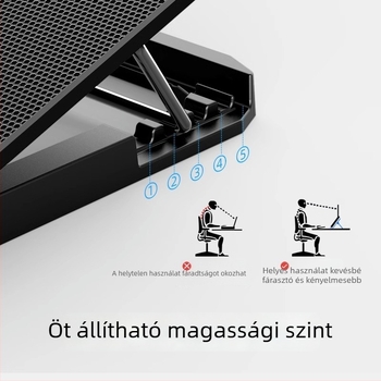 Notebook hűtőállvány A9, 6 ventilátorral, fém hálóval, 0,7 m kábellel, kompatibil notebookokkal