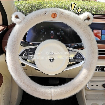 Volánvédő, aranyos rajzfilm mintás plüss dizájn, téli, univerzális illeszkedés, mesterséges plüss anyag